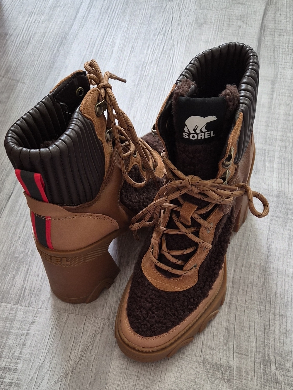 Sorel Brown and Black Sherpa Lace-Up Winter Boots